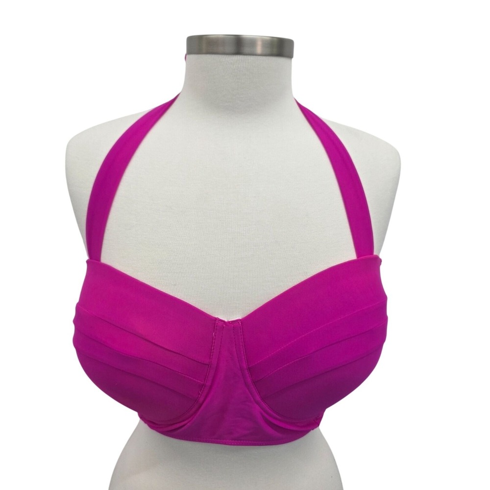 Womens 5XL Hot Pink Bikini Swim Top‎ Halter Style Plus Size Summer Swimwear